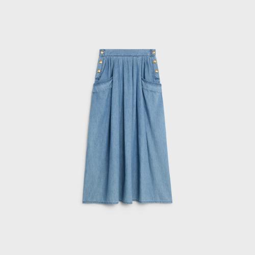  CELINE賽琳思琳 22年秋冬 女士 半身裙 JUPE a PONT MARGARET DENIM OCEAN WASH 2S161208I.08O