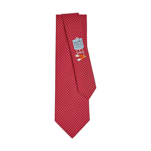 HERMES/愛(ài)馬仕 男士紅色和天空色真絲重度斜紋領(lǐng)帶H646239T09