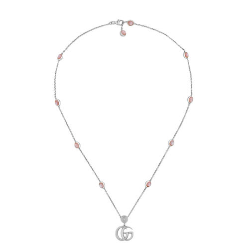 GUCCI/古馳 經(jīng)典925銀雙G粉色珍珠母貝點綴復(fù)古項鏈527399J84408164