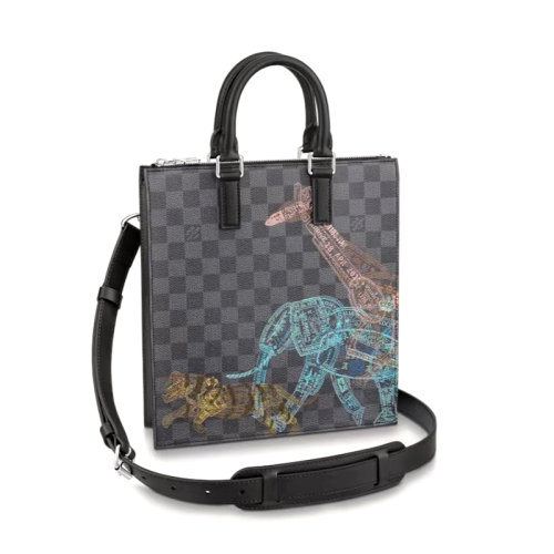Louis Vuitton|路易威登 Sac Plat Cross 琴譜包 風(fēng)琴包 老虎圖案 帆布涂層 棋盤格紋 護(hù)照印花風(fēng)格 手提斜挎包 男款 灰黑色