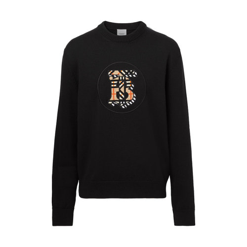 BURBERRY/博柏利 22年春夏新款 男士黑色純羊毛Logo裝飾針織衫毛衣80572611