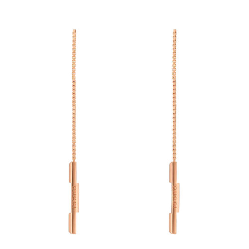 GUCCI/古馳  Link to Love系列 18k金玫瑰金條形Gucci銘文吊墜耳環(huán)662115J85005702