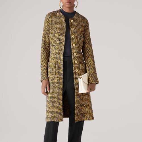 St.John/盛薔雙色粗花呢針織大衣長(zhǎng)外套女士夾克K6111C3