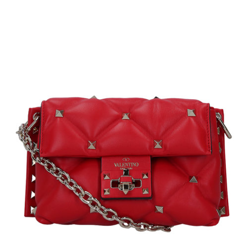 Valentino/華倫天奴 女士純色菱形絎縫牛皮經(jīng)典字母徽標(biāo)印花鉚釘裝飾單肩包斜挎包鏈條包女包 SW2B0C73-NAP 多色可選