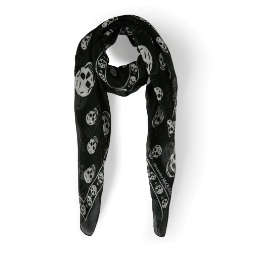 Alexander McQueen/亞歷山大麥昆 女士個性骷髏頭印花真絲圍巾絲巾 557717-4Q060 多色可選