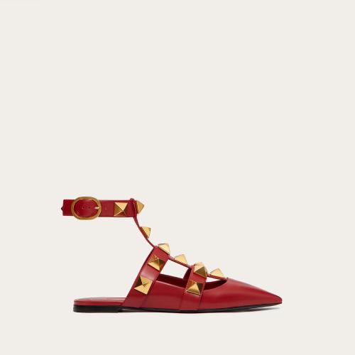  VALENTINO華倫天奴 22年秋冬 女士 平底涼鞋 BALLERINES ROMAN STUD EN CUIR DE VEAU XW2S0BY5 預(yù)定商品1-3周發(fā)貨
