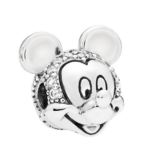 PANDORA/潘多拉 女士銀色925銀迪士尼炫目米奇肖像可愛固定夾串飾串珠 797495CZ