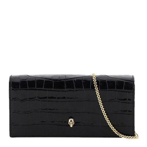 Alexander McQueen/亞歷山大麥昆 女士黑色小牛皮鱷魚紋鏈條包單肩包鏈條包女包632031-1JM0G多色可選