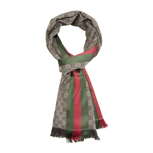 GUCCI/古馳 男女同款 中性時尚拼接雙G LOGO印花羊毛絲綢圍巾絲巾圍脖 147351-4G704 多色可選