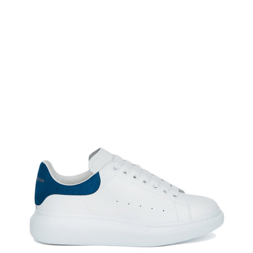 Alexander McQueen/亞歷山大麥昆      男士白色藍色拼色光滑小牛皮系帶闊型運動鞋553680WHGP79086