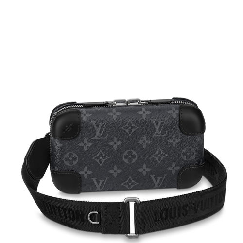 Louis Vuitton/路易威登 22春夏新款HORIZON CLUTCH系列 男士經(jīng)典老花帆布黑色牛皮織物飾邊銀扣拉鏈開合單肩斜挎盒子包M45579