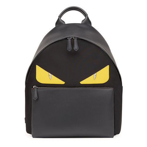 FENDI/芬迪2020早春新款 男士黑色尼龍黃色鱷眼 雙肩包 7VZ012A2FSF0R2A