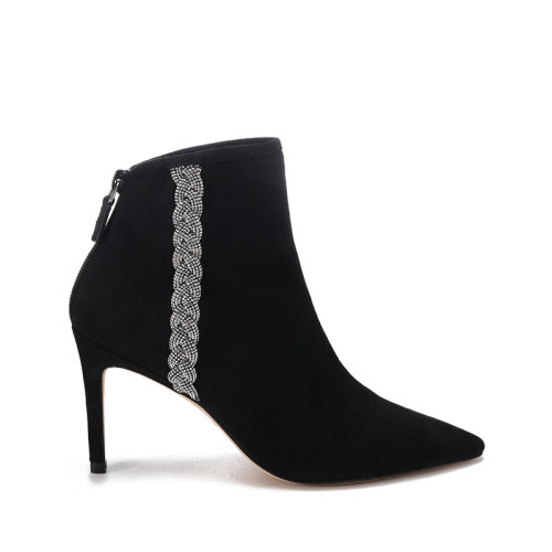 Stuart Weitzman/斯圖爾特韋茨曼【22春夏新款】 女士絨面革/織物尖頭高跟鞋靴子短靴編織裝飾 ADDISON 85 BOOTIE