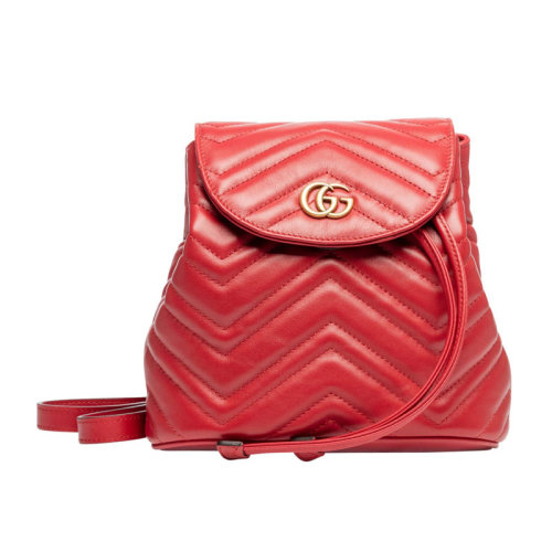 GUCCI/古馳 古琦女包 Marmont系列 波浪紋 經(jīng)典雙G 女士紅色牛皮雙肩包 528129 DRW4T 6433