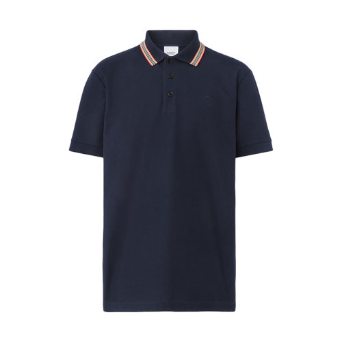 BURBERRY/博柏利 22年春夏新款 男士煤藍色純棉網(wǎng)眼布標志性條紋衣領(lǐng)短袖Polo衫80562221