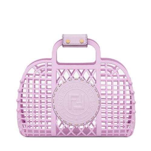 FENDI/芬迪 22新款Basket系列 女士小號(hào)淡紫色再生塑料材質(zhì)同色系凸紋壓花皮革Stamp鏤空手袋8BH388AFG3F01RR