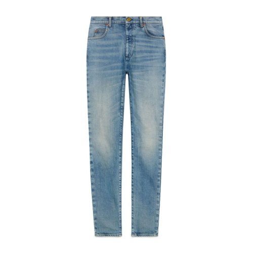 GUCCI 古馳  女裝 服裝 淺藍(lán)色棉質(zhì)牛仔直筒修身長褲 女士牛仔褲褲裝