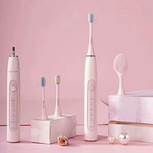 ROAMAN/羅曼 T10 成人情侶款感應(yīng)式充電家用防水 潔面+潔齒二合一 櫻花粉/北歐藍