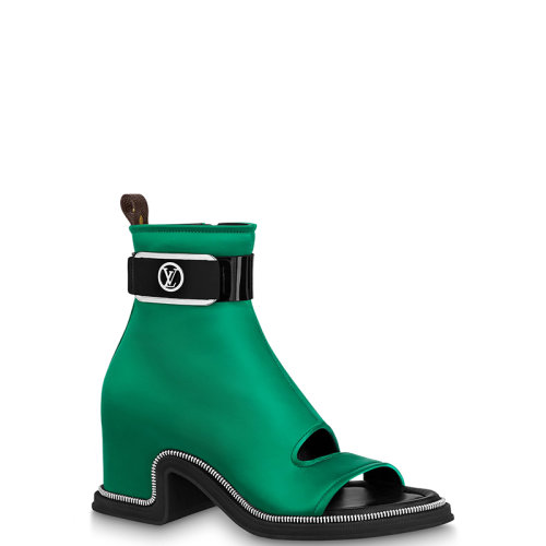 Louis Vuitton/路易威登 22年春夏新款 MOONLIGHT系列 女士綠色絲緞粗跟露趾及踝靴1AA0IT