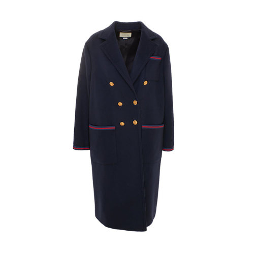 GUCCI/古馳  雙排鈕扣 羊毛 深藍(lán)色 女士大衣 569916 ZHW03 4466