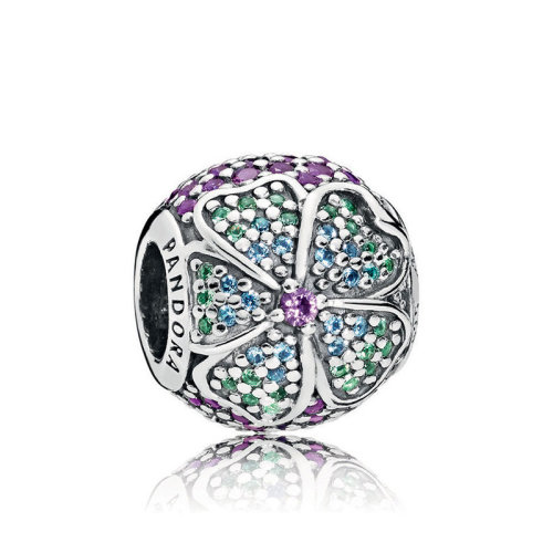 PANDORA/潘多拉 女士銀色925銀彩色水晶絢麗花開串珠 797067NRPMX