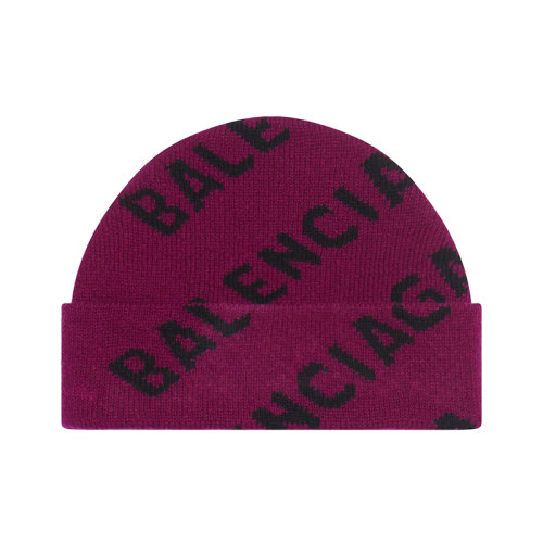 Balenciaga/巴黎世家新款 男士紫色和黑色純羊毛針織Allover Logo圖案無(wú)檐小便帽659679T15675272