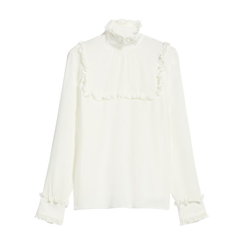 MaxMara/麥絲瑪拉 22年秋冬新款 REBUS系列 女士白色真絲雙縐高領襯衫6116012906001