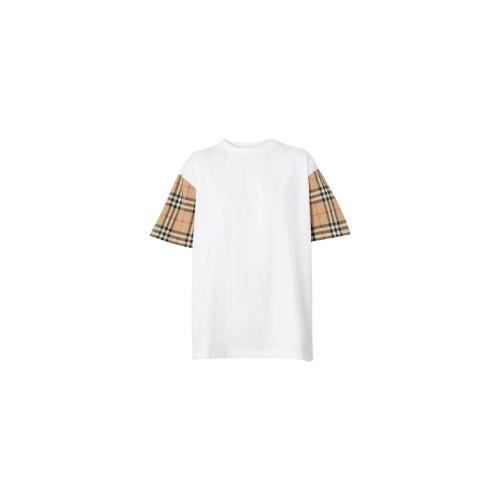  BURBERRY 22年秋冬 女士 Vintage 格紋衣袖棉質(zhì)寬松 T 恤衫 80427161 預定商品1-3周發(fā)貨