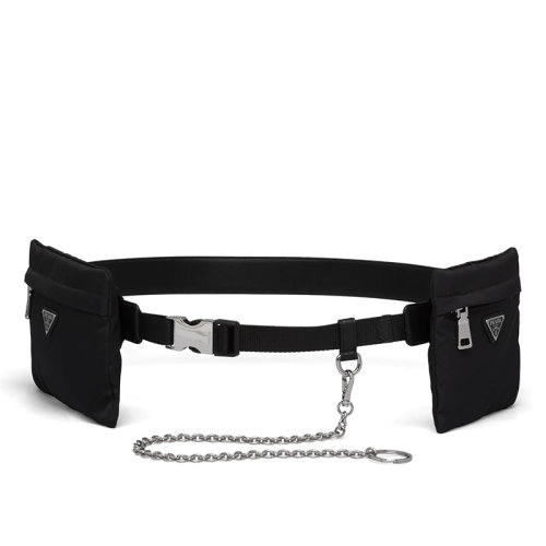 PRADA/普拉達(dá)  男士黑色摩洛哥皮革和三角形徽標(biāo)的尼龍小包金屬扣腰帶30毫米2CM212_F0L_F0002