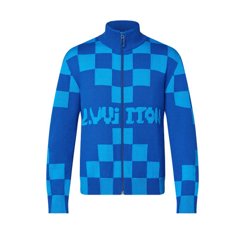 Louis Vuitton/路易威登 22年秋冬新款 2054系列 男士藍(lán)色純綿羊毛格紋拉鏈?zhǔn)鼕A克1A9GKB
