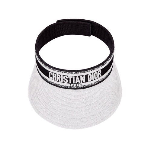 DIOR/迪奧 22年早春新款 D-NATURAL系列 女士白色麻編配黑色刺繡圖案遮陽帽22DNA978G170_C900