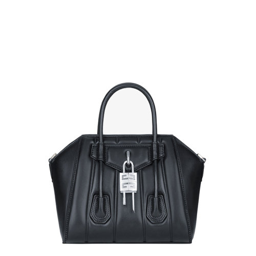 Givenchy/紀梵希 20  ANTIGONA LOCK系列 女士迷你黑色絎縫小羊皮拉鏈開合掛鎖單肩斜挎手提包BB50J0B16J-001