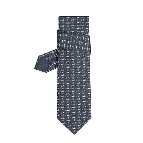 HERMES/愛馬仕 男士深藍(lán)/白/紅真絲斜紋領(lǐng)帶H606216T19