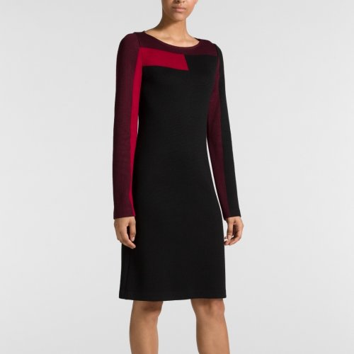 St.John/盛薔黑色修身針織中長款女士連衣裙K11X082