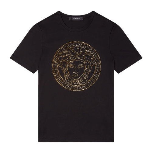 VERSACE/范思哲 女士純色棉質(zhì)經(jīng)典美杜莎頭像裝飾平紋針織圓領(lǐng)短袖T恤 1001529-1A01125 多色可選