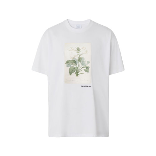 BURBERRY/博柏利 22年春夏新款 女士白色純棉植物素描印花寬松短袖T恤80565811
