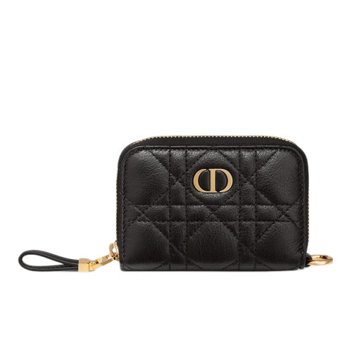 DIOR/迪奧 CARO系列 女士黑色菱紋柔軟小牛皮可拆卸卡包S5034UWHC_M900