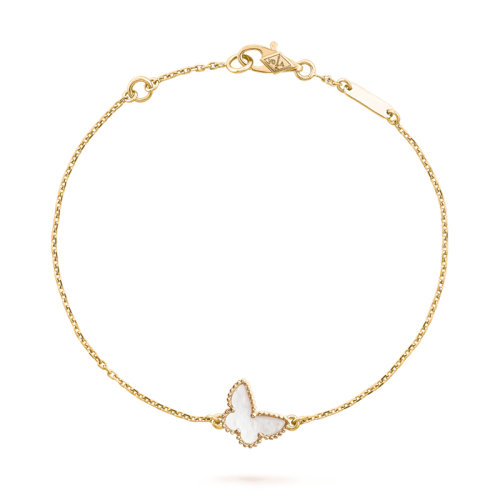 Van Cleef & Arpels/梵克雅寶  經(jīng)典SweetAlhambra系列 18K金黃金鑲嵌白色珍珠貝母蝴蝶手鏈VCARF69000