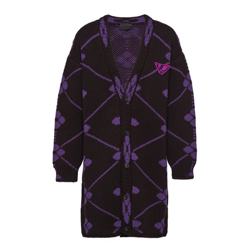 PRADA/普拉達(dá) 秋冬 男士烏木色/普魯士藍(lán)色設(shè)得蘭羊毛提花開(kāi)衫UMG092_1ZEM_F02GZ_S_212