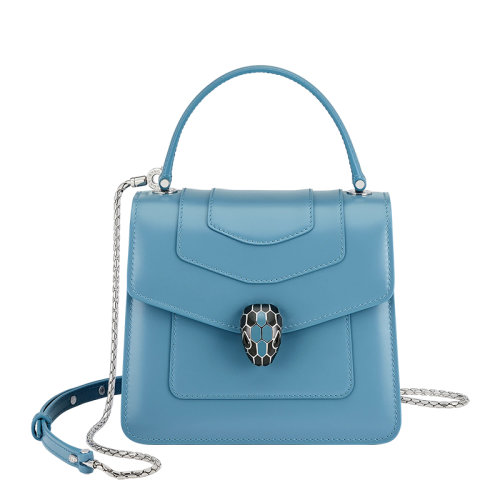 BVLGARI/寶格麗 22早春 新款SERPENTI FOREVER系列 女士藍(lán)色小牛皮蛇首扣翻蓋單肩斜挎手提包291304