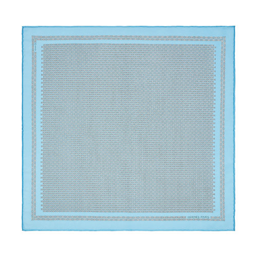 HERMES/愛(ài)馬仕 22年早春新款 45 H au Maillon系列 男士天藍(lán)空/白色/灰色真絲方巾口袋巾H806245T09