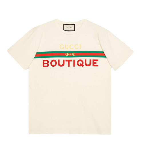 GUCCI/古馳  新款女士米色Boutique印花大碼短袖T恤 615044XJCKY7136