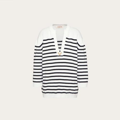  VALENTINO華倫天奴 22年秋冬 女士 長(zhǎng)袖襯衫 PULL EN COTON ET CACHEMIRE 1B3KC37C7E06A1