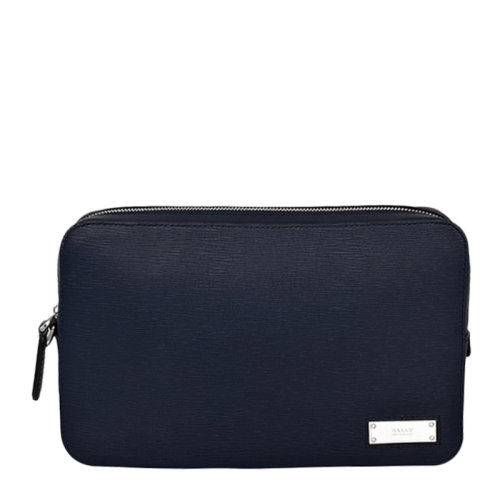 BALLY/巴利 男士深藍(lán)色皮革金屬徽標(biāo)手拿包男包 6225444