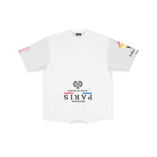 Balenciaga/巴黎世家 22年秋冬新款 男士白色純棉倒轉(zhuǎn)圖案印花Oversized T恤698811TMVC99000
