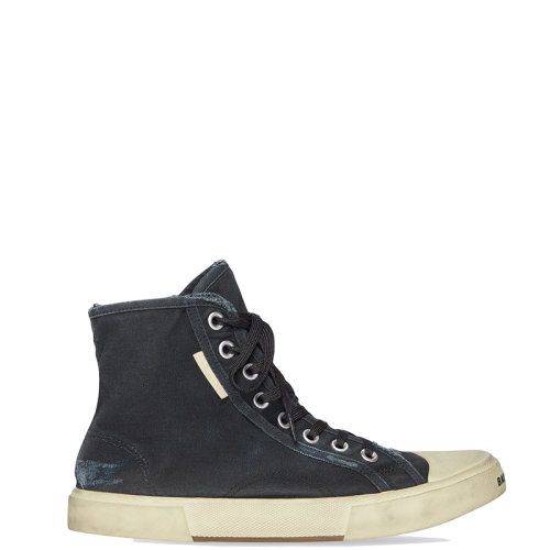 Balenciaga/巴黎世家 22年春夏新款 男士黑色磨損棉質(zhì)材料高幫運(yùn)動(dòng)鞋帆布鞋688752W3RC11090