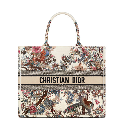 DIOR/迪奧 22新款BOOK TOTE系列 女士大號(hào)米白色面料多色Jardin d'Hiver圖案刺繡單肩手提托特包M1286ZRWD_M941