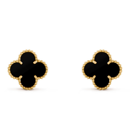 Van Cleef & Arpels/梵克雅寶 經(jīng)典Vintage Alhambra系列 18K金黃金鑲黑瑪瑙經(jīng)典四葉草耳釘