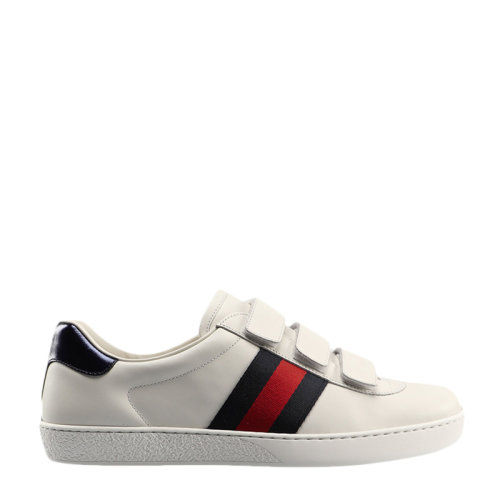 GUCCI/古馳男士白色牛皮條紋魔術(shù)貼休閑鞋板鞋運動鞋平底鞋男鞋548699-DOPE0-9095