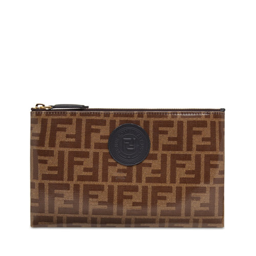 FENDI/芬迪 20 女士中號(hào)棕色F標(biāo)志織物手拿包 8N0148A5K4F14TU